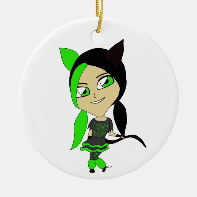 chibi catgirl    ceramic ornament (Front)