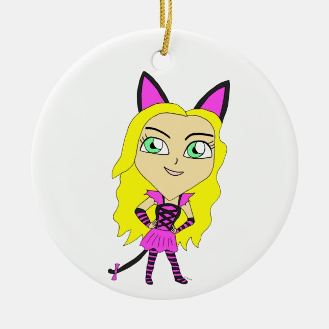 chibi catgirl  ceramic ornament (Front)