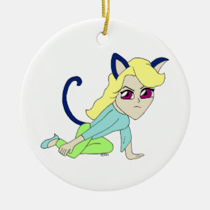 chibi catgirl   ceramic ornament