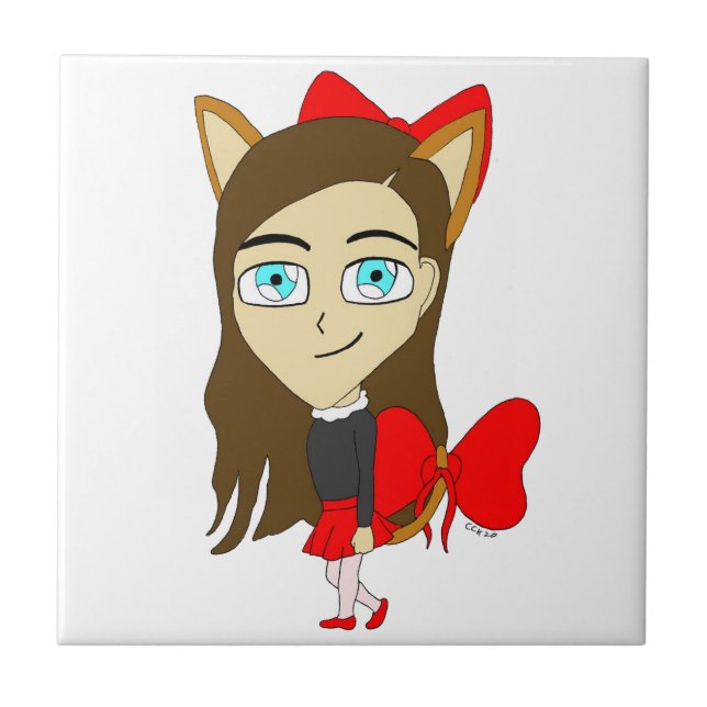 chibi catgirl ceramic tile (Front)