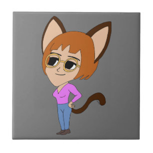 chibi catgirl ceramic tile