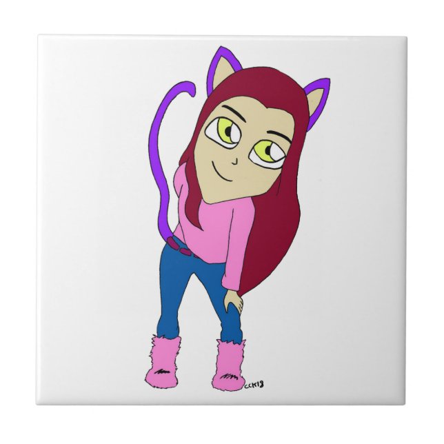 chibi catgirl     ceramic tile (Front)