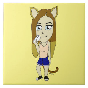 Chibi Catgirl Ceramic Tile