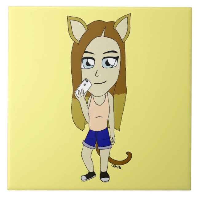 Chibi Catgirl Ceramic Tile (Front)