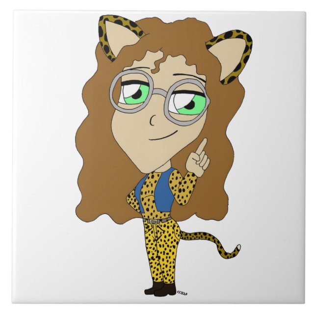 chibi catgirl    ceramic tile (Front)
