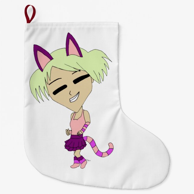 chibi catgirl  large christmas stocking (Front)