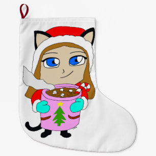 chibi catgirl  large christmas stocking