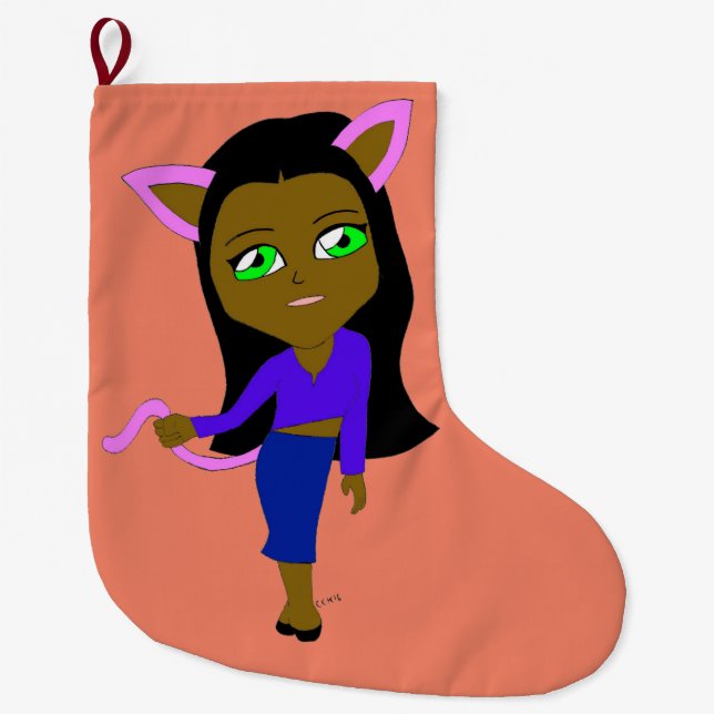 chibi catgirl large christmas stocking (Front)