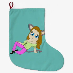 chibi catgirl  large christmas stocking