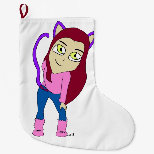 chibi catgirl  large christmas stocking (Front)