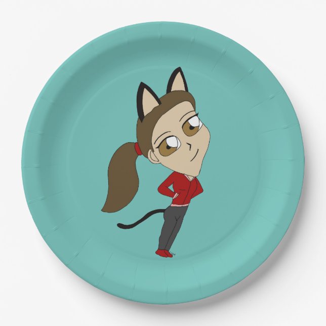 chibi catgirl      paper plate (Front)