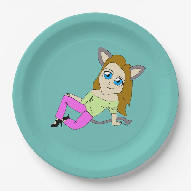chibi catgirl     paper plate (Front)