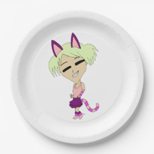 chibi catgirl   paper plate