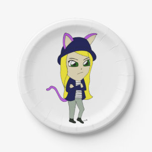chibi catgirl   paper plate