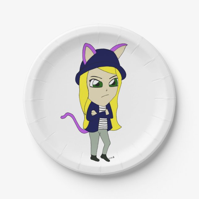 chibi catgirl   paper plate (Front)