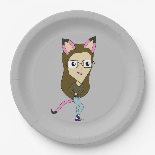 chibi catgirl    paper plate (Front)