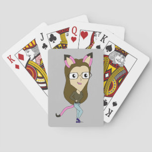 chibi catgirl playing cards