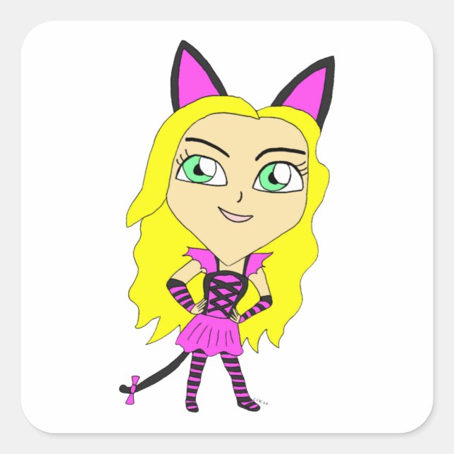 chibi catgirl   square sticker (Front)
