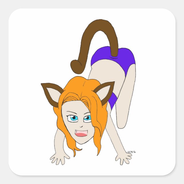 chibi catgirl     square sticker (Front)