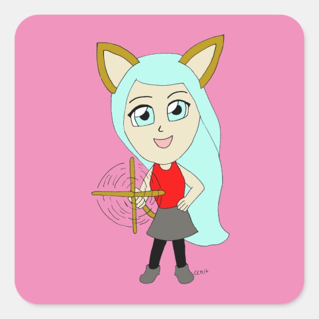 chibi catgirl   square sticker (Front)