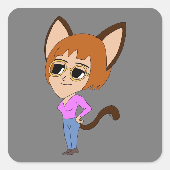 chibi catgirl  square sticker (Front)