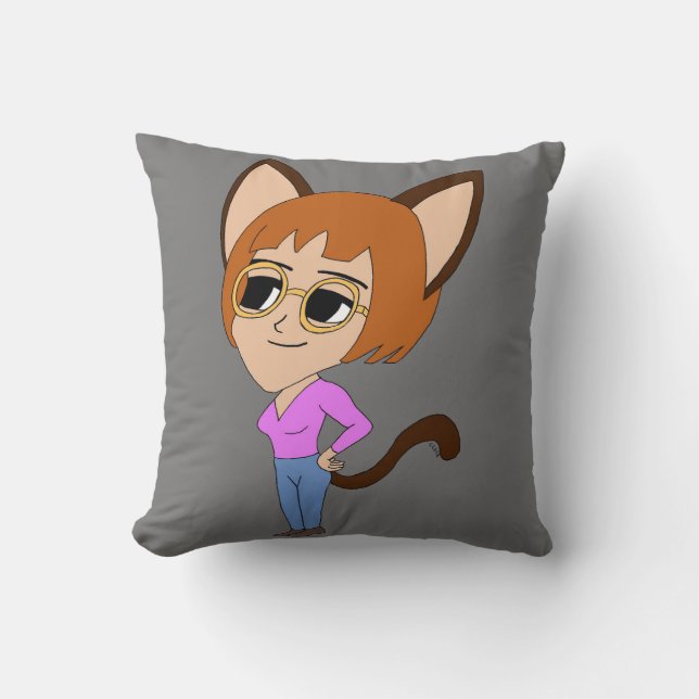 chibi catgirl  throw pillow (Front)