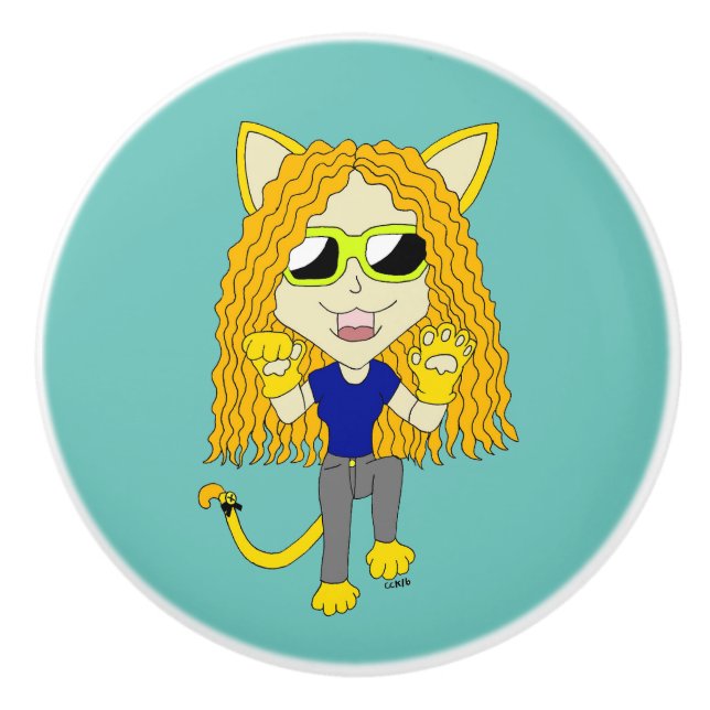 Chibi Catgirl with paws Ceramic Knob (Front)