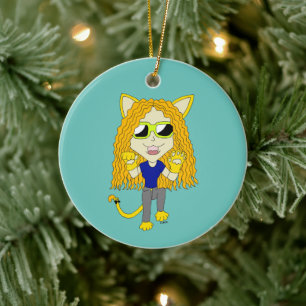 Chibi Catgirl with paws Ceramic Ornament