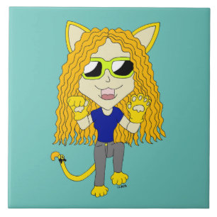 Chibi Catgirl with paws Ceramic Tile