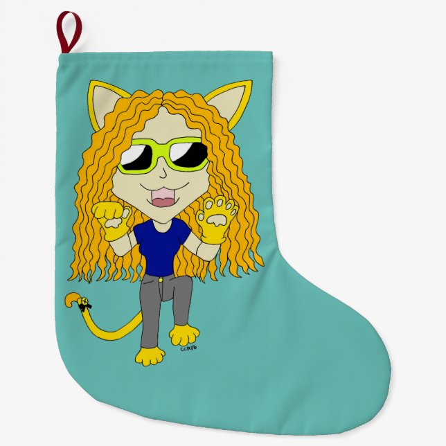 Chibi Catgirl with paws Large Christmas Stocking (Front)