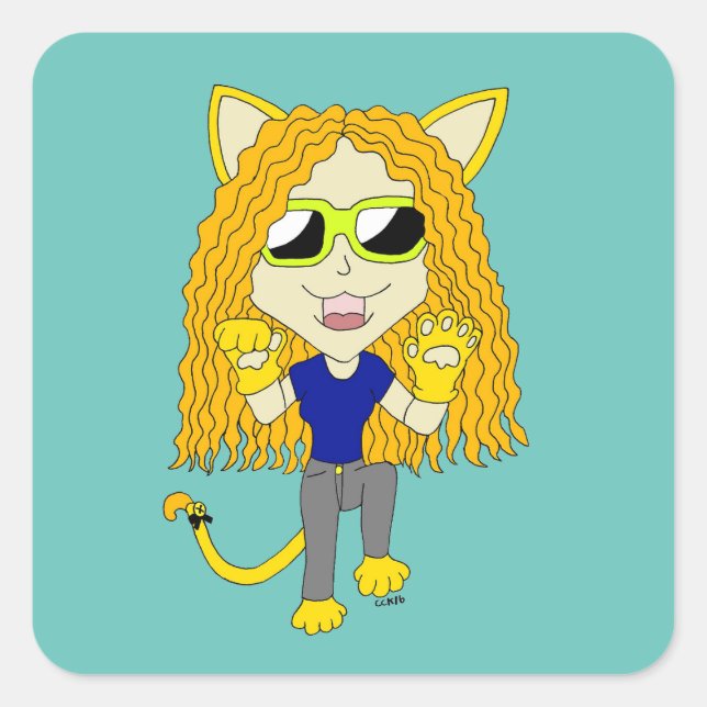 Chibi Catgirl with paws Square Sticker (Front)