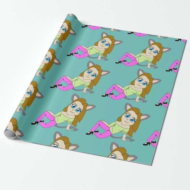 chibi catgirl  wrapping paper (Unrolled)
