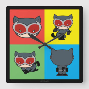 Chibi Catwoman Character Poses Square Wall Clock