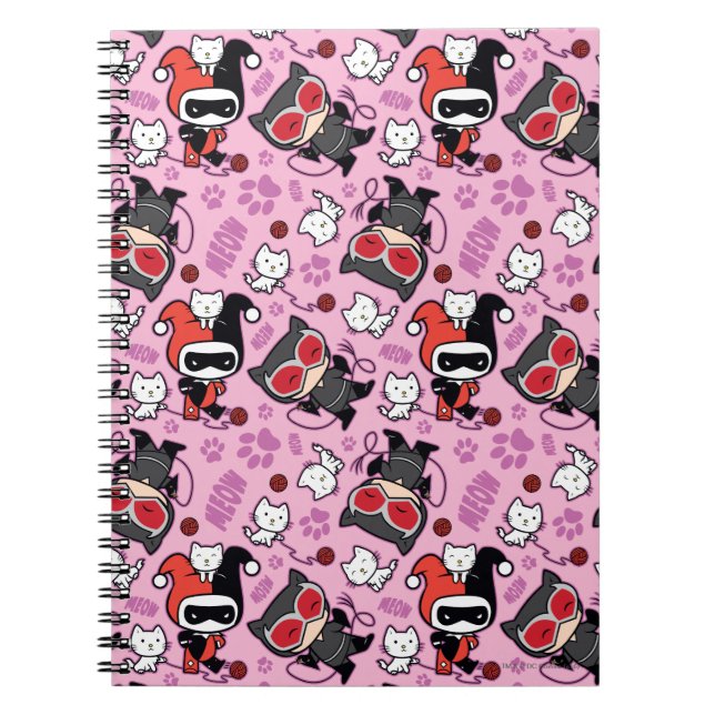 Chibi Catwoman, Harley Quinn, & Kittens Pattern Notebook (Front)