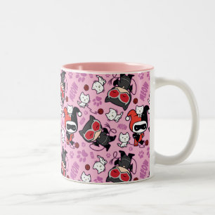 Chibi Catwoman, Harley Quinn, & Kittens Pattern Two-Tone Coffee Mug