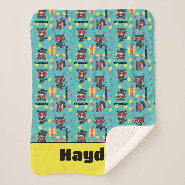 Chibi Catwoman Pattern Sherpa Blanket (Front)