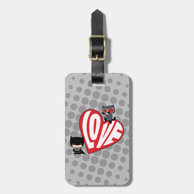 Chibi Catwoman Pounce on Batman Luggage Tag (Front Vertical)