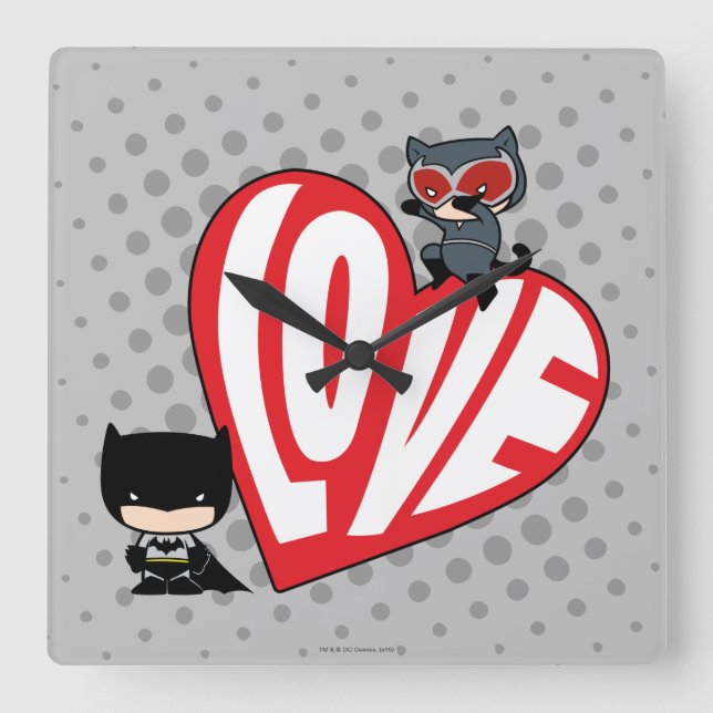 Chibi Catwoman Pounce on Batman Square Wall Clock (Front)