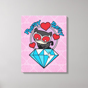 Chibi Catwoman Sitting Atop Large Diamond Canvas Print