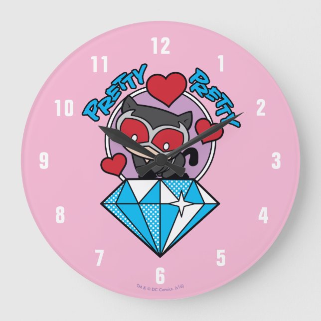Chibi Catwoman Sitting Atop Large Diamond Clock (Front)