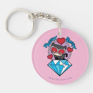 Chibi Catwoman Sitting Atop Large Diamond Key Ring