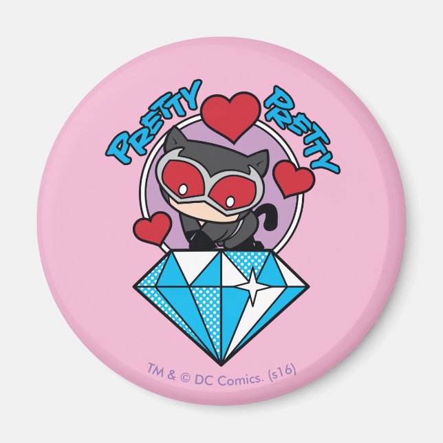 Chibi Catwoman Sitting Atop Large Diamond Magnet (Front)