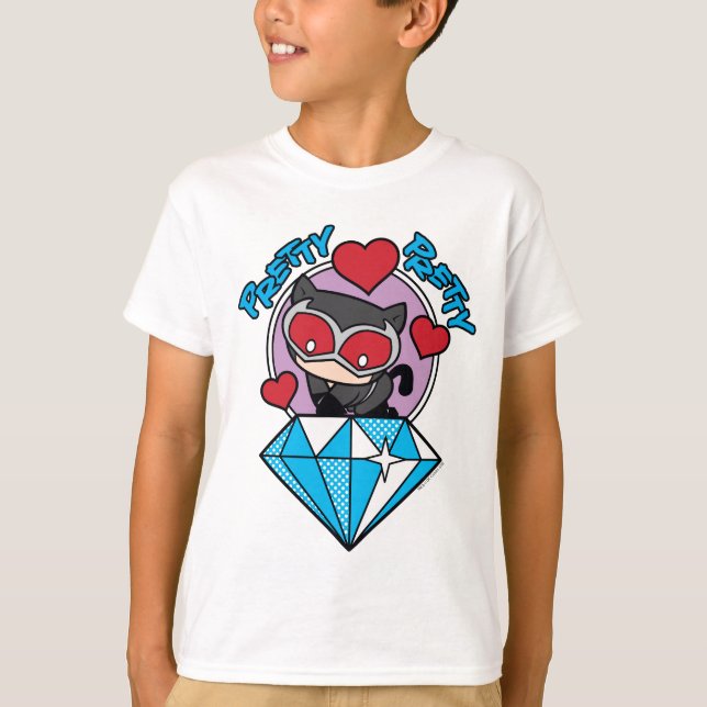 Chibi Catwoman Sitting Atop Large Diamond T-Shirt (Front)