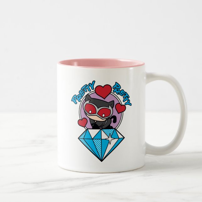 Chibi Catwoman Sitting Atop Large Diamond Two-Tone Coffee Mug (Right)