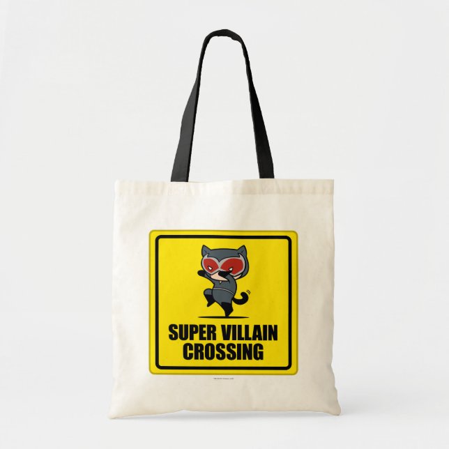 Chibi Catwoman Super Villain Crossing Sign Tote Bag (Front)