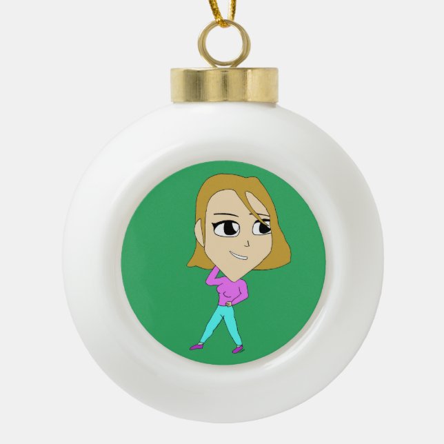 chibi     ceramic ball christmas ornament (Front)