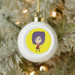 chibi ceramic ball christmas ornament