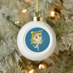 chibi ceramic ball christmas ornament