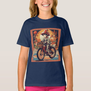 Chibi Character Men Riding Bicycle Printed Kids  T-Shirt