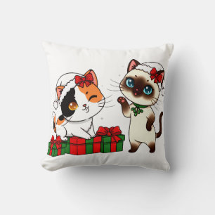 Chibi Christmas Cats with Presents Cushion